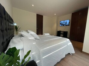 1 bedroom, desk, iron/ironing board, travel cot