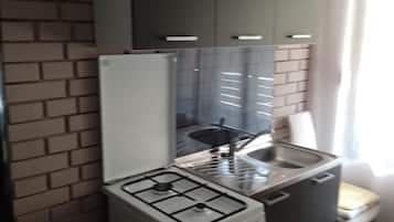 Fridge, stovetop, cookware/dishes/utensils