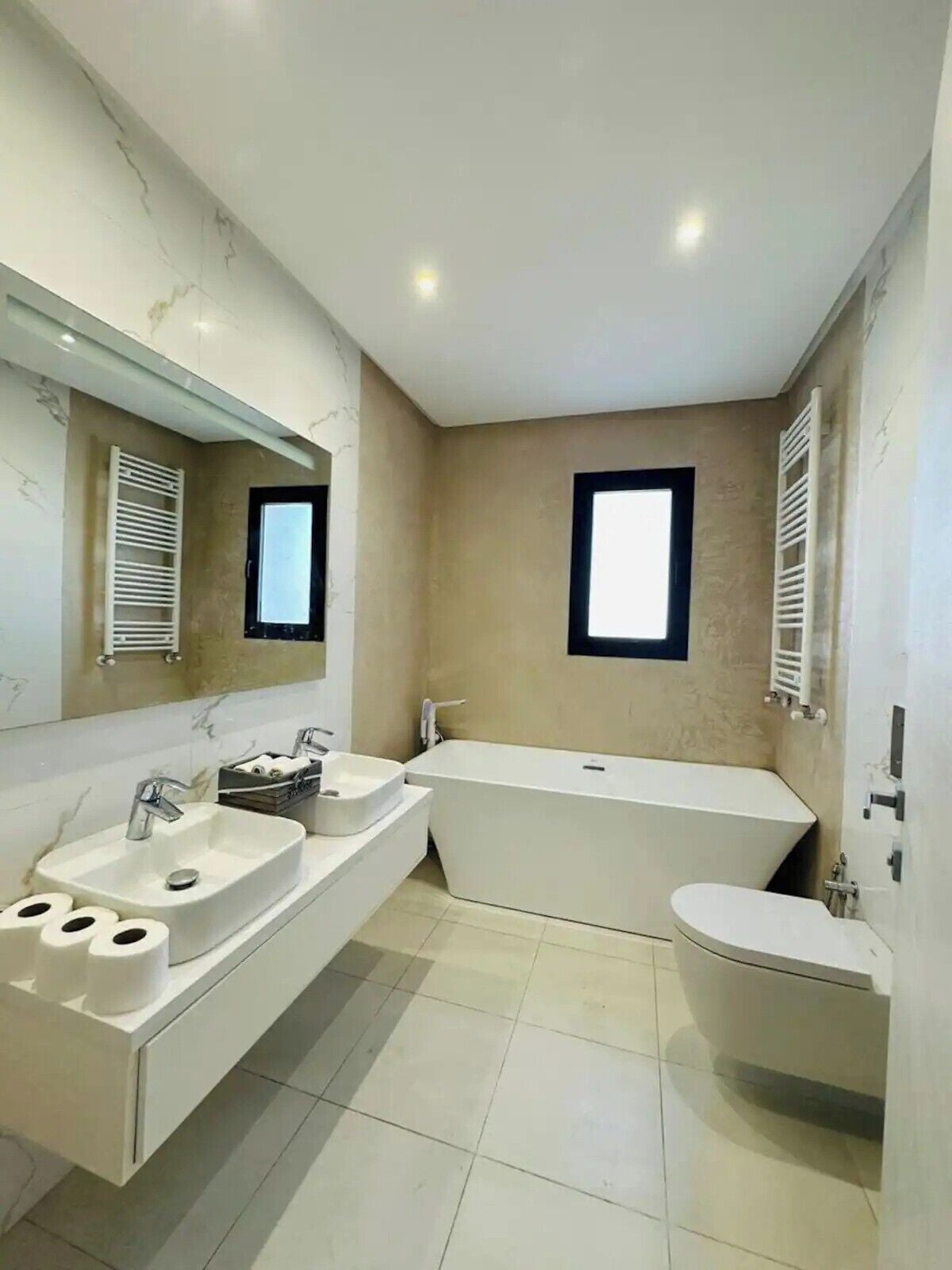 Shower, towels, soap, shampoo