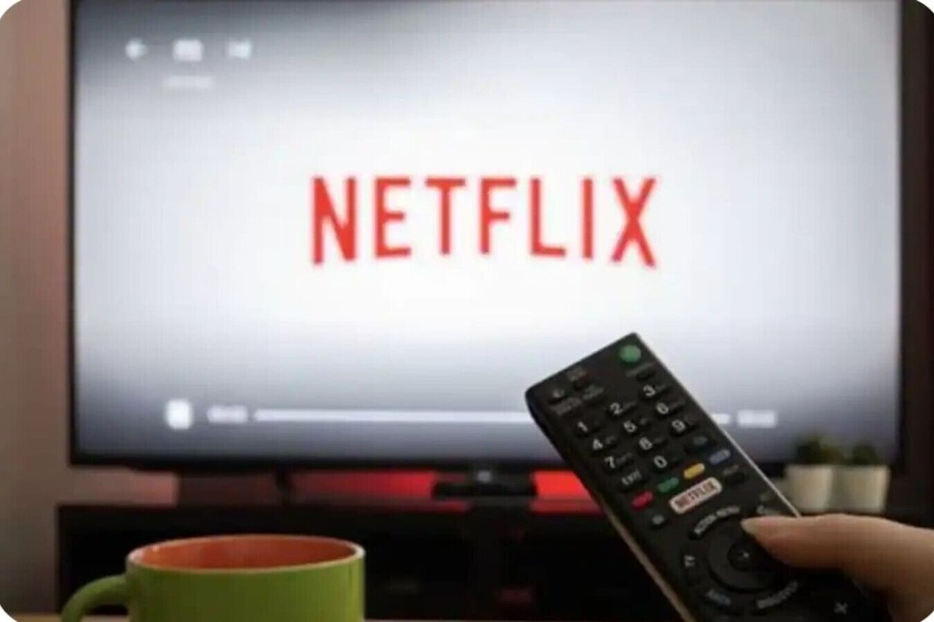 A television displaying the word "NETFLIX" in red letters.