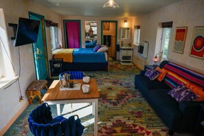 1 bedroom, desk, iron/ironing board, bed sheets