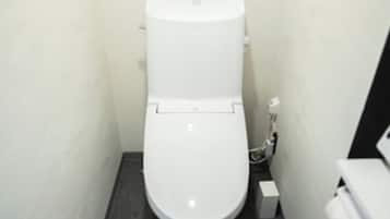 Een haardroger, zeep, shampoo, toiletpapier