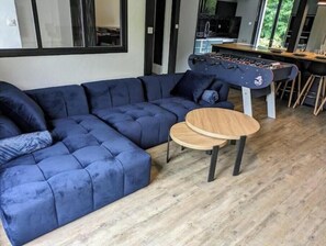 Fireplace, table football