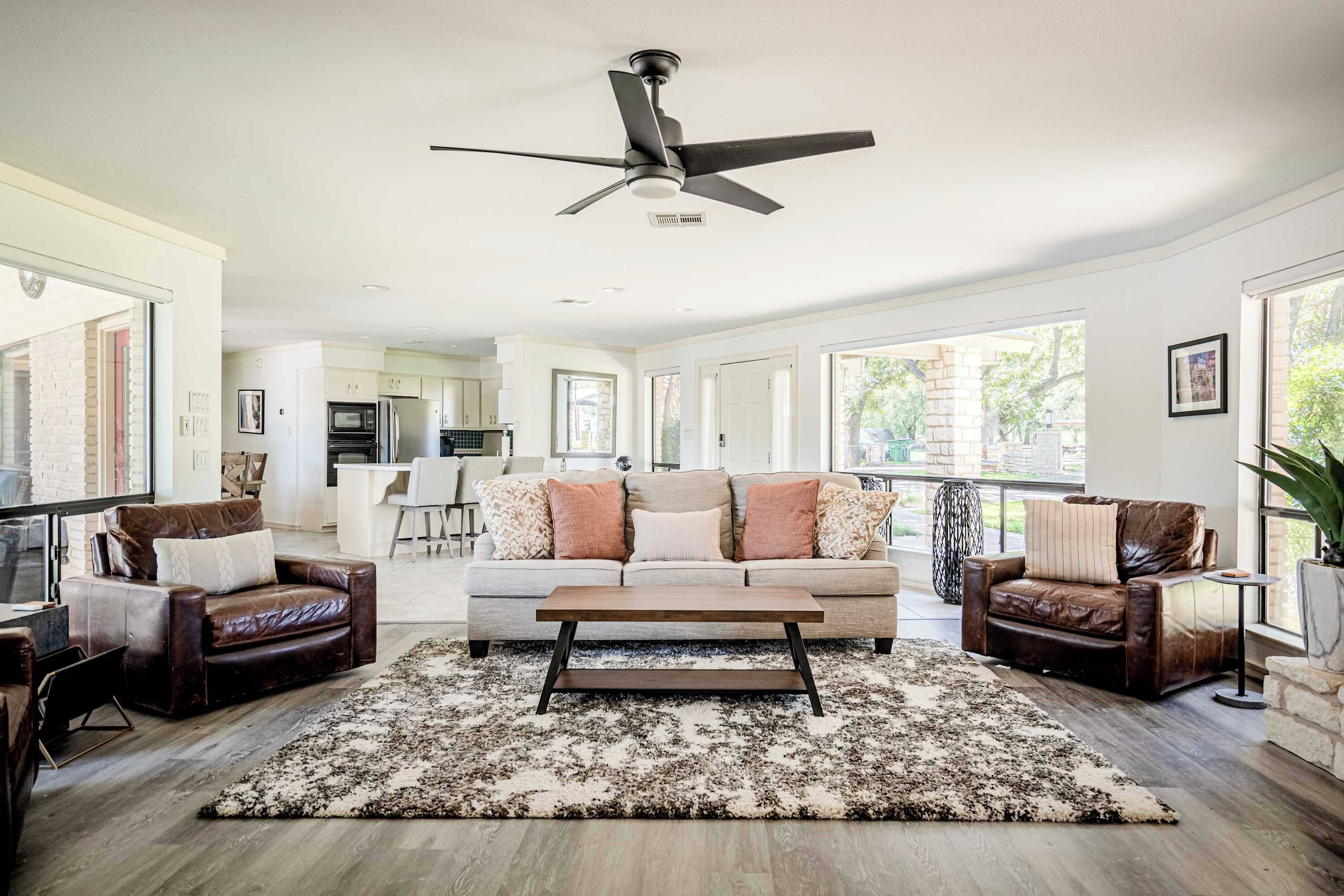 TV, fireplace, foosball, offices