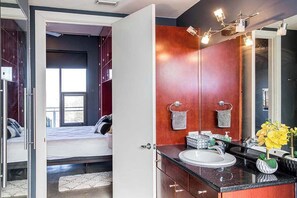 Shower, hair dryer, shampoo