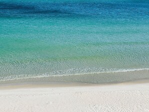 On the beach, sun-loungers, beach towels