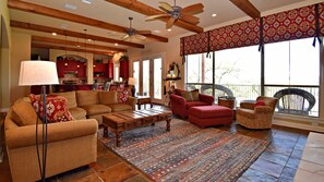 TV, fireplace, DVD player, offices