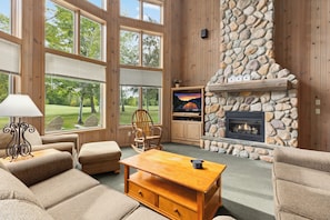 Family Cabin, 3 Bedrooms | Living area | Flat-screen TV, fireplace - The Village at Izatys (Onamia)