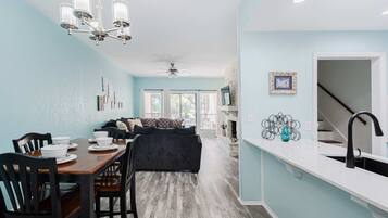 TV, fireplace, offices