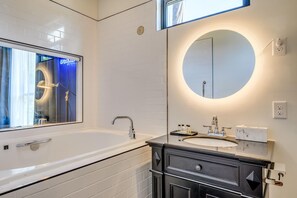 Shower, hair dryer, shampoo