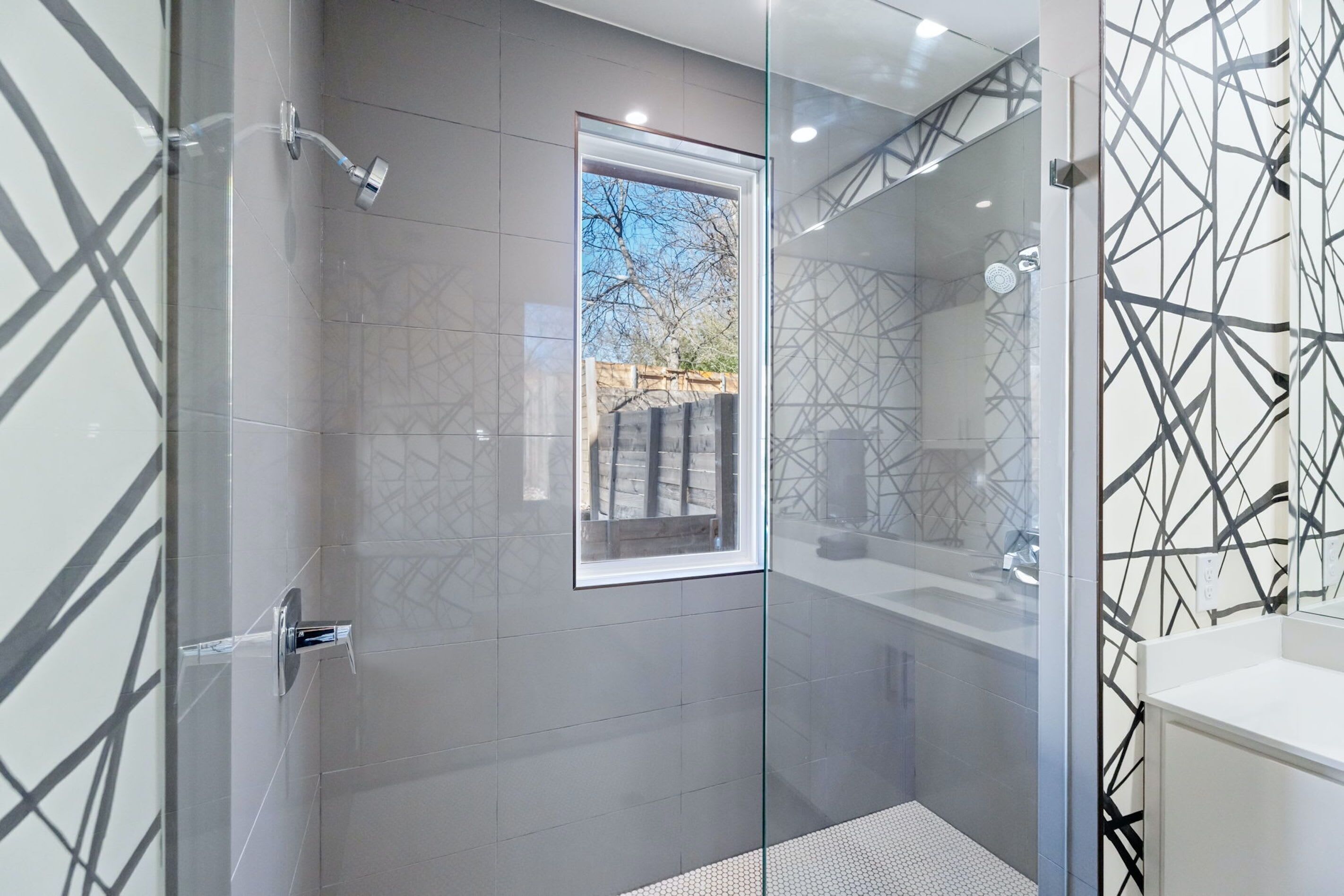Shower, hair dryer, shampoo