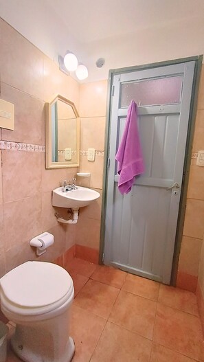 Regadera, toallas, papel de baño 