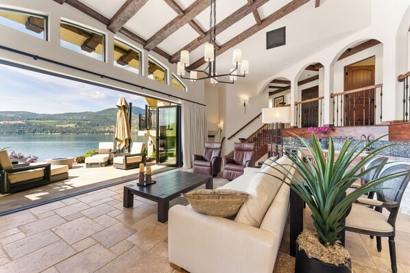 Smart TV, fireplace, video library