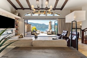 Smart TV, fireplace, video library