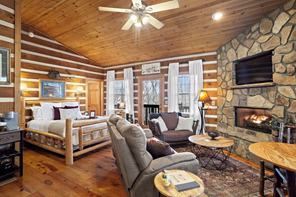 Smart TV, fireplace, DVD player