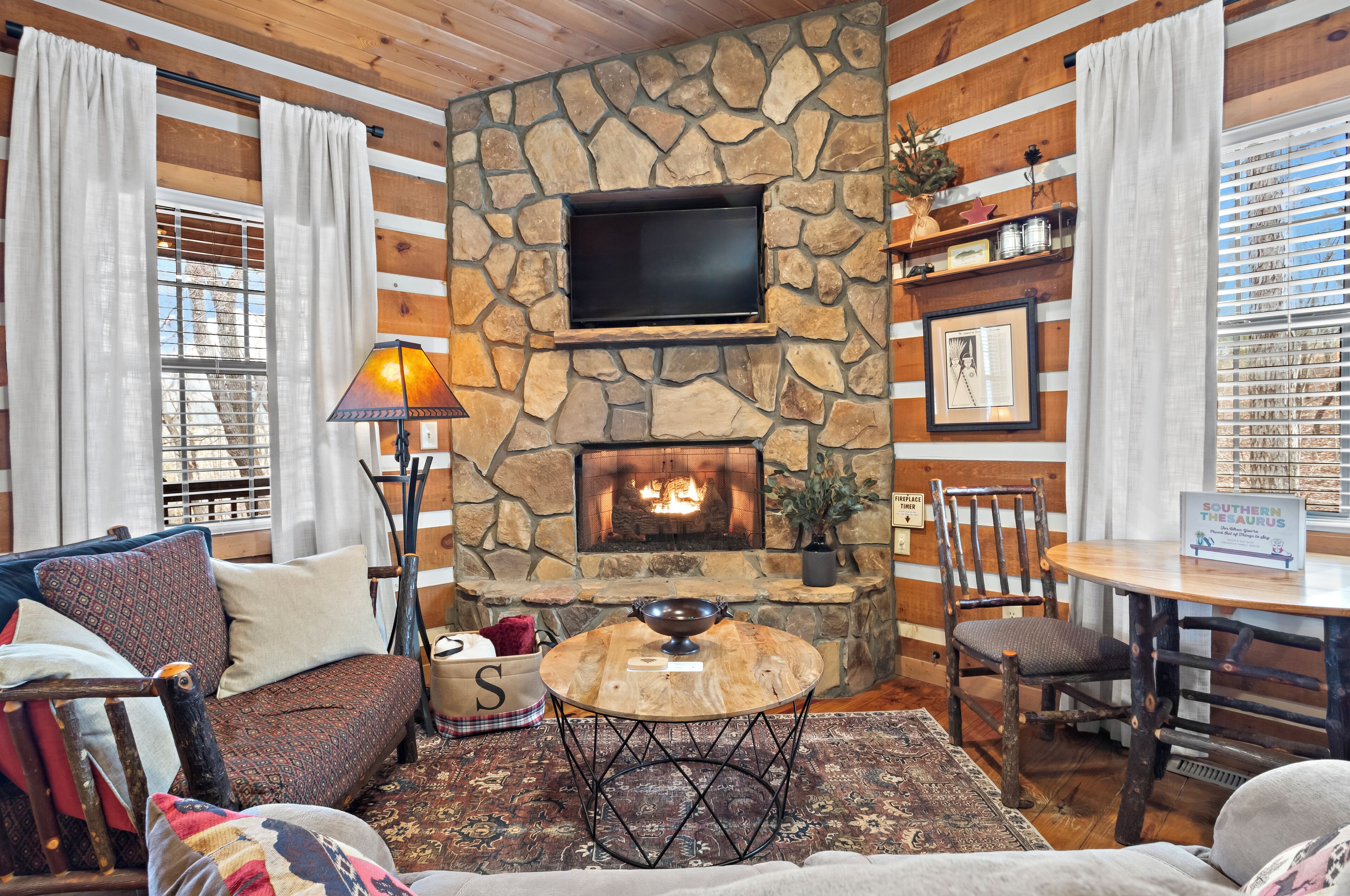 Smart TV, fireplace, DVD player