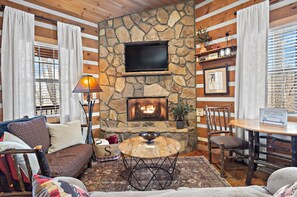 Smart TV, fireplace, DVD player