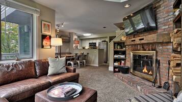 Televisión, chimenea y reproductor de DVD