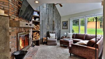 Televisión, chimenea y reproductor de DVD