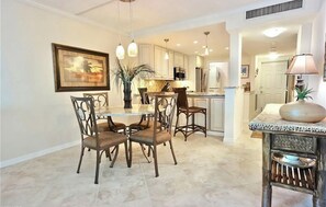 Enjoy meals in this dining area with a central table and six chairs.