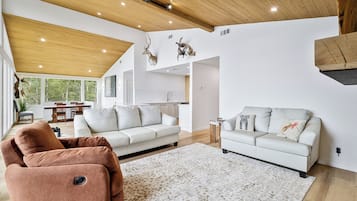 Smart TV, fireplace, table tennis, books