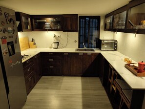 Fridge, microwave, coffee/tea maker, electric kettle