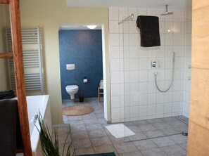 Douche, séchoir à cheveux, serviettes fournies