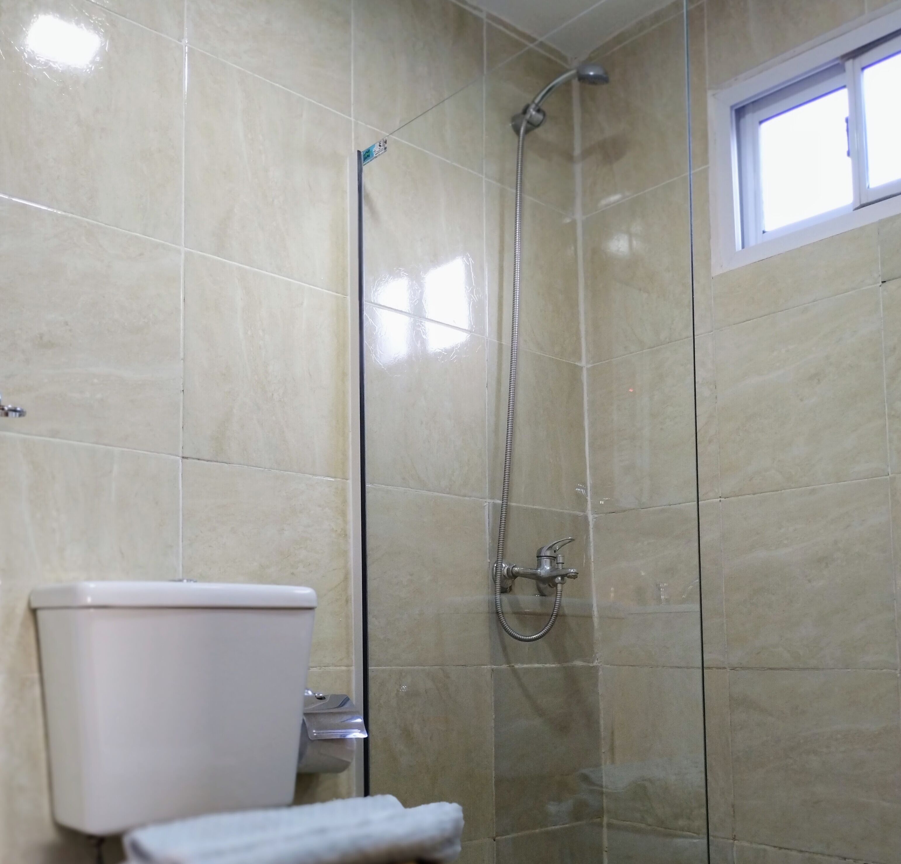Ducha, toallas, jabón, shampoo