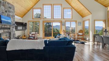 Télévision, cheminée, lecteur de DVD