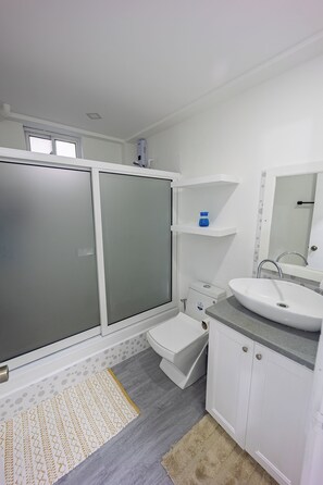 シャワー、ヘアドライヤー、タオル、石鹸