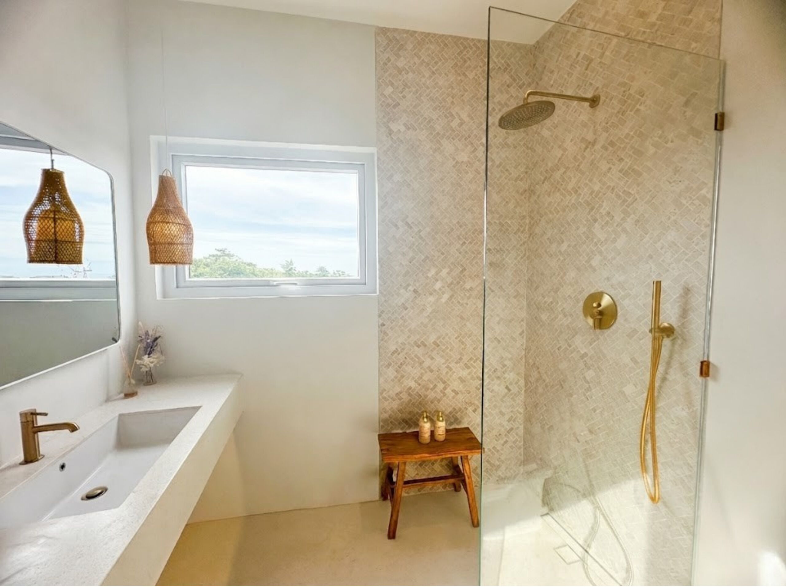 Shower, rainfall showerhead, hair dryer, bidet