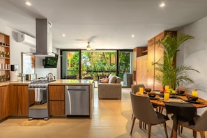 Fridge, microwave, oven, dishwasher