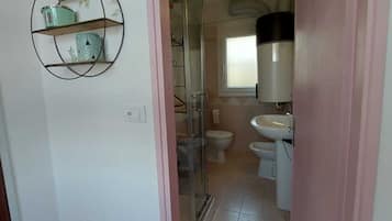 Shower, hair dryer, bidet, towels