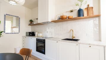 Apartment | Private kitchen | Fridge, microwave, oven, stovetop