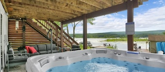 Waterfront, Hot Tub, Dock, Kayaks, Movie/ Game Room, Fire Pit, Fireplace, Deck, Patio, Grill
