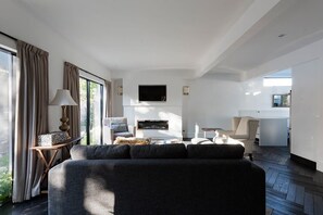 Télévision, cheminée, espaces bureaux