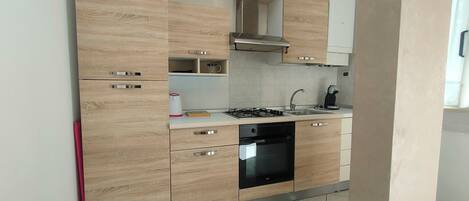 Fridge, oven, stovetop, cookware/dishes/utensils