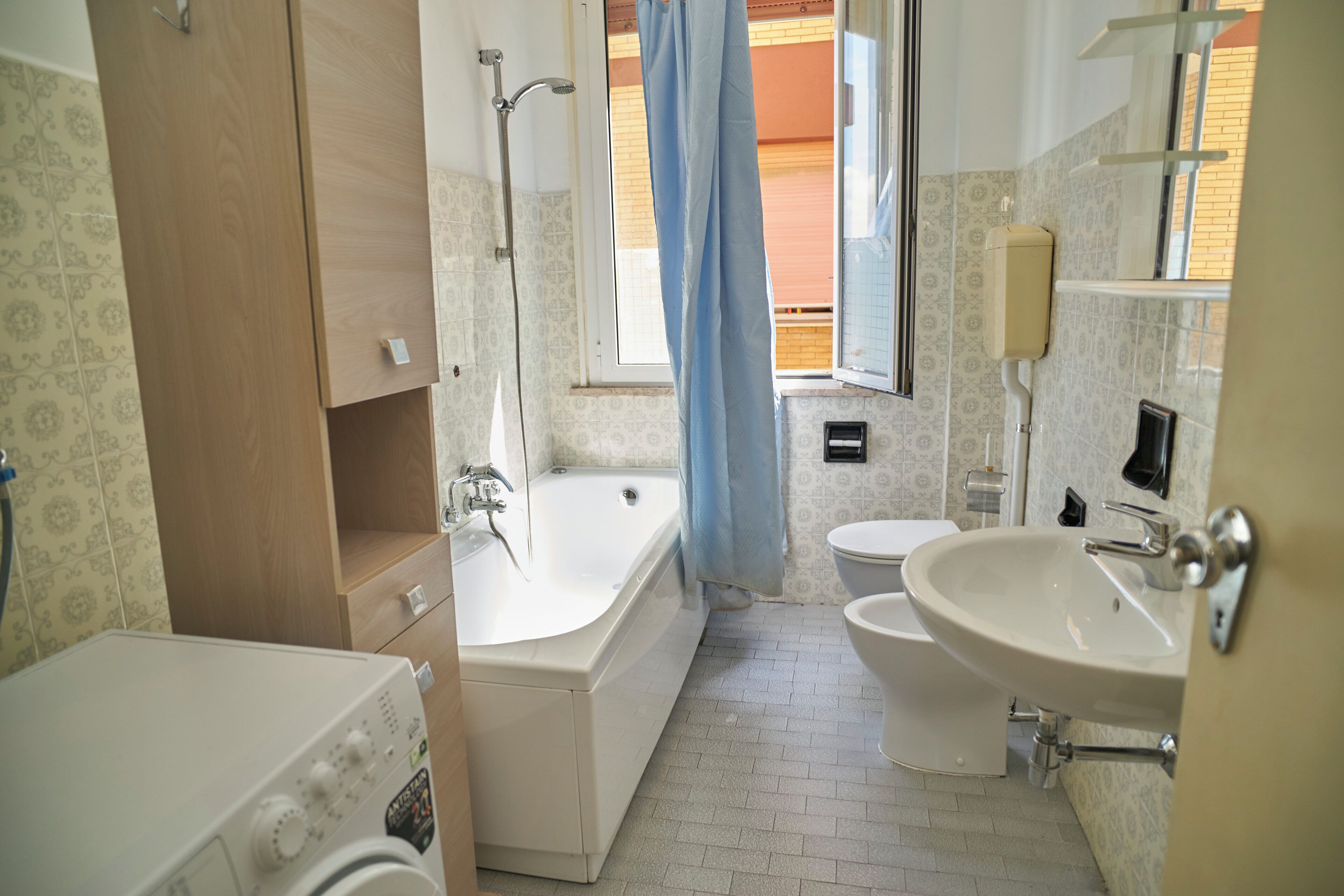 Hair dryer, bidet, towels