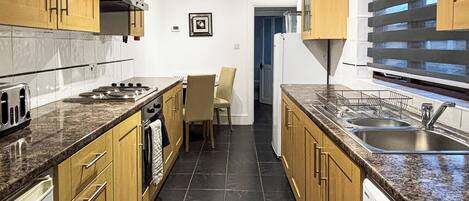 Fridge, microwave, oven, electric kettle