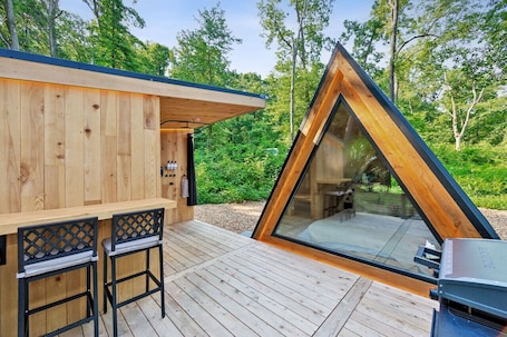 Terrace/patio. New A-Frame Tiny Home Retreat -With Private Sauna!
