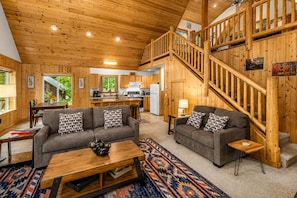Smart TV, fireplace, DVD player, video library