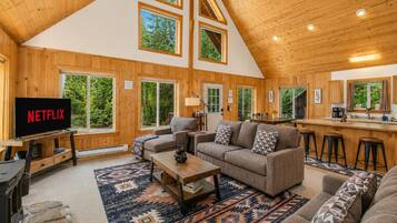 Smart TV, fireplace, DVD player, video library