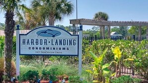 A sign for Harbor-Landing Condominiums at 2421 Beachview Drive.