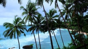 A beach with palm trees and ocean waves. - RedDoorz @ Golden Travellers Inn Antique (San Jose de Buenavista)