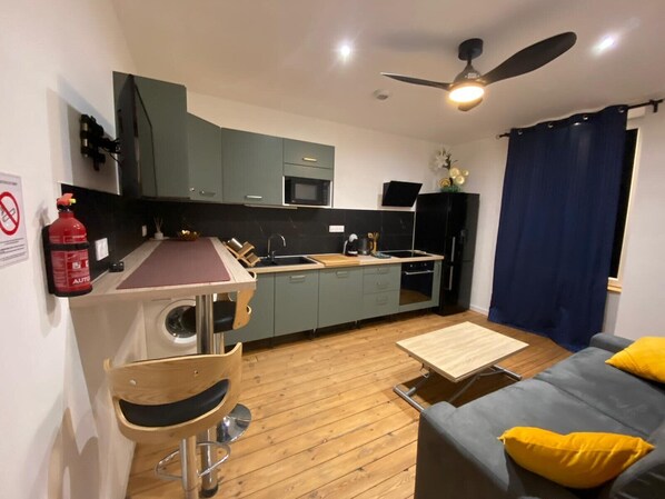 Fridge, microwave, oven, stovetop - 19B - Le Bastille, a cosy apartment in a great location (Tulle)