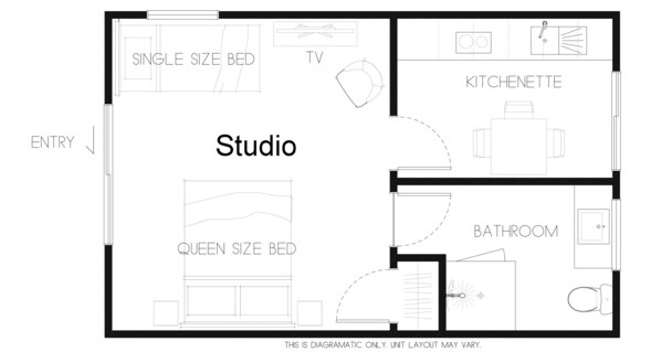 Standard Studio | 2 bedrooms, blackout curtains, soundproofing, iron/ironing board
