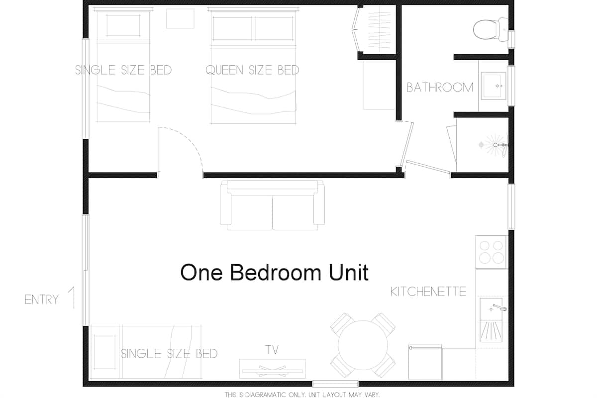 2 bedrooms, blackout drapes, soundproofing, iron/ironing board