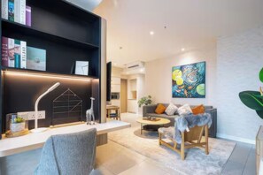 Superior Apartment, 3 Bedrooms, Kitchen, City View | Living area | 50-inch Smart TV with satellite channels, offices - Imperial Elegance Zenity D1 (Ho Chi Minh City)