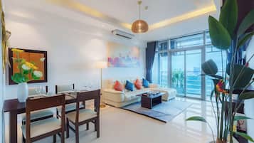 Superior Apartment, 3 Bedrooms, Kitchen, City View | Living area | 35-inch flat-screen TV with digital channels