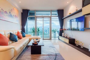 Superior Apartment, 3 Bedrooms, Kitchen, City View | Living area | 35-inch flat-screen TV with digital channels